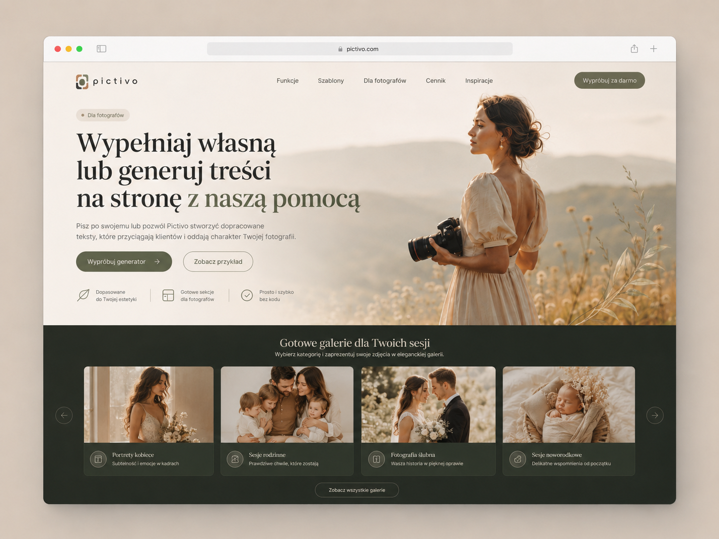 Strona fotografa zbudowana w Pictivo
